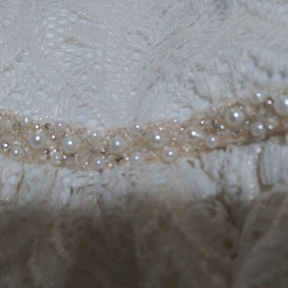 Cream Lace Dress w/Decorative Pearl Waist Sz 8 - Picture 4 of 4